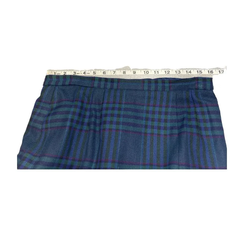 Sheridan Square A-Line Skirt Women's 16 Blue Black Plaid Rayon Lined Classic - Picture 7 of 7